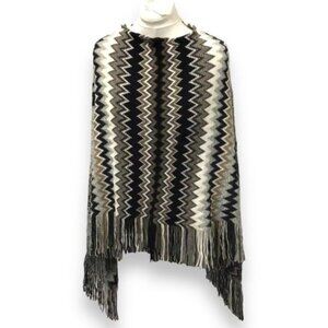 Cruise Club Women’s Boho Ethnic Pull-Over Sweater Poncho, Gray, One Size